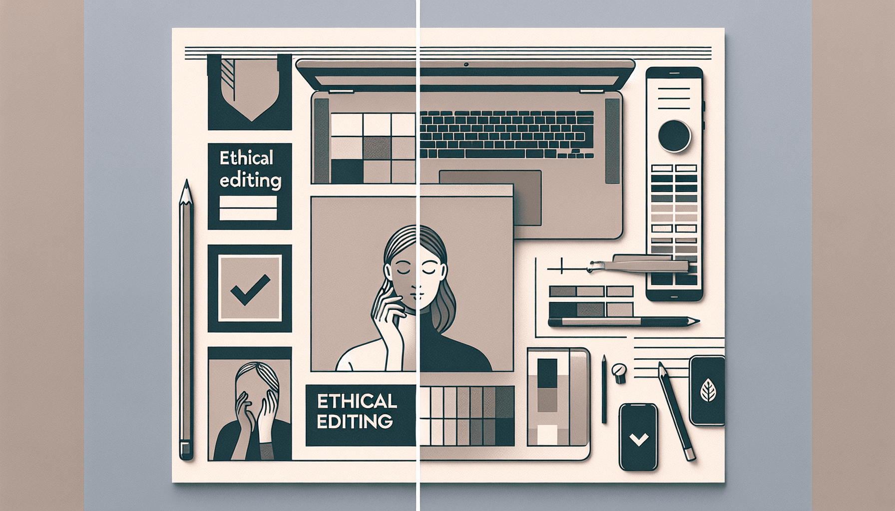 Antes e depois sutil de um headshot com retoque ético